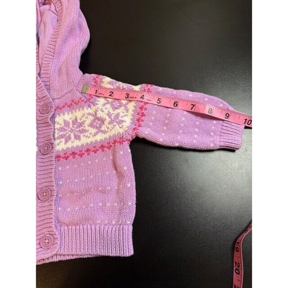 Oshkosh Size 9 month Infant Baby  Purple Button Up Knit Snowflake Sweater W/Hood - Picture 5 of 6